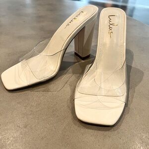 Lulus White PVC Strap Heels